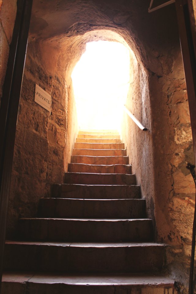 A staircase leading outside.