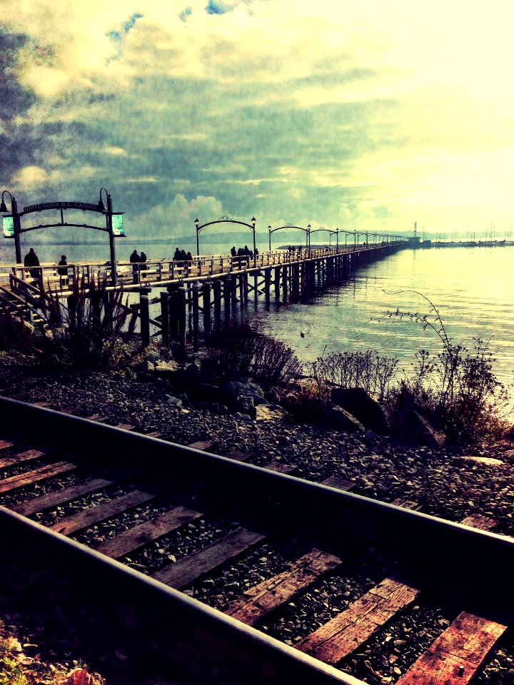 Train tracks, People, Water