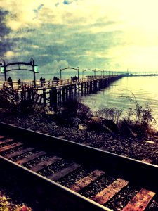 Train tracks, People, Water