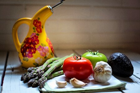 Veggies tomatoes garlic photo