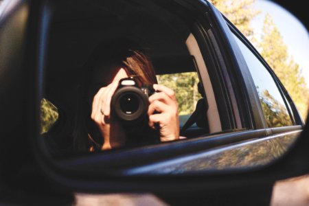 Brunette, Camera, Car photo