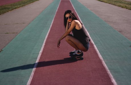 Girl, Stadium, Rollerskates photo