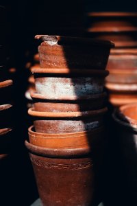 brown stack clay pot lot photo