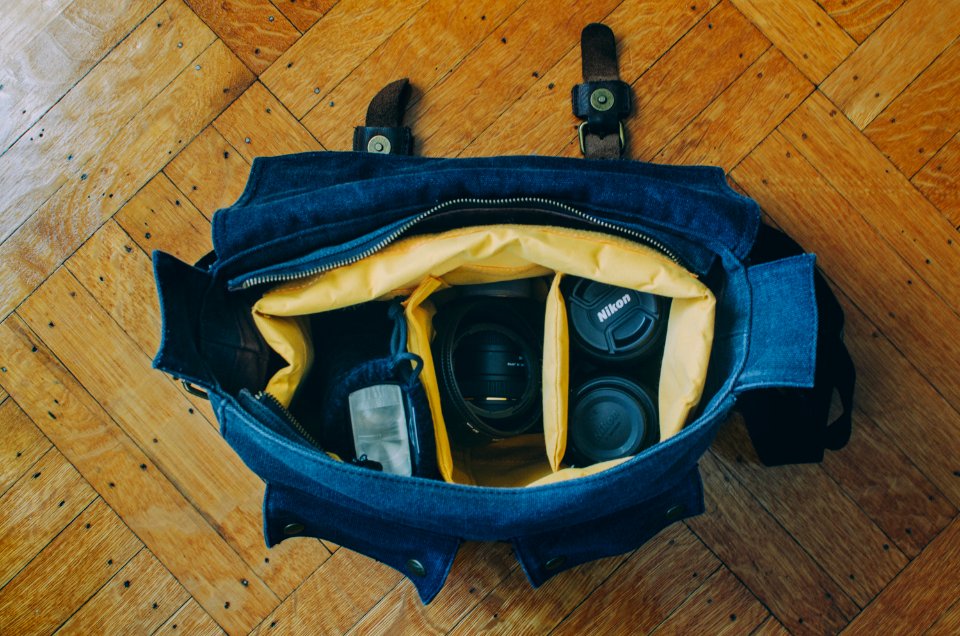 DSLR camera on bag
