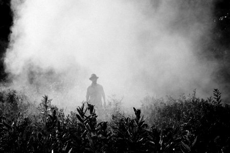 man standing in foggy area photo