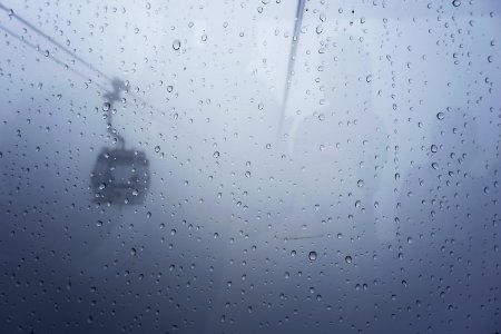 Heavy rain creating fog on a ski hill. photo