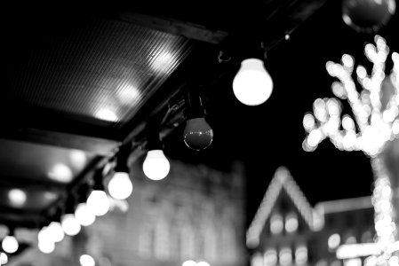greyscale photography of light bulbs