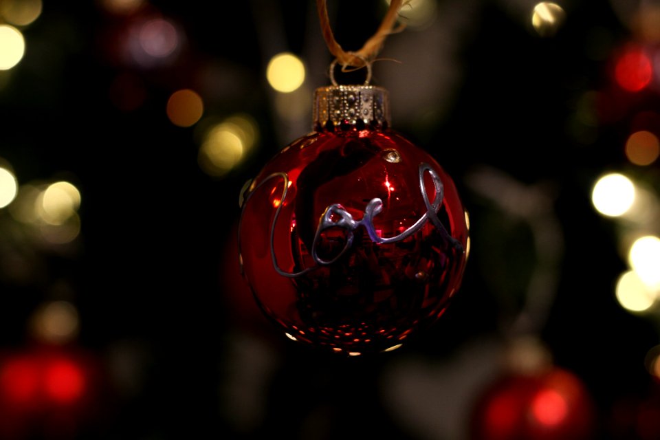 A red XMAS tree ornament.