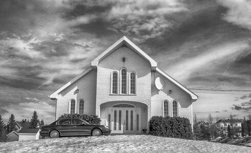 Hdr cloudy canadian church photo