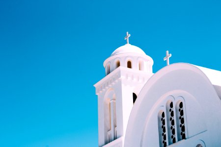 low-angle photography of white church photo