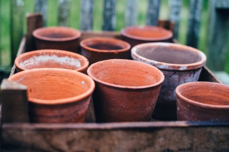 brown ceramic clay pots photo
