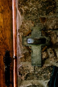 Holy water font at church on the rock, Allenspark, Usa
