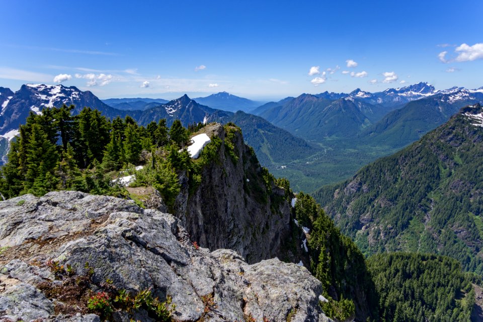 green and brown mountain under white and blue sky photo