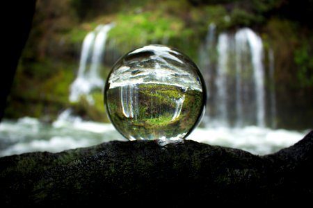 water falling from clear glass ball