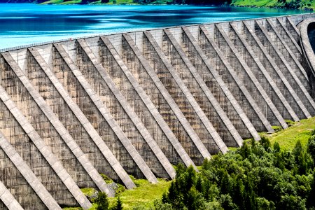 gray concrete dam near green trees