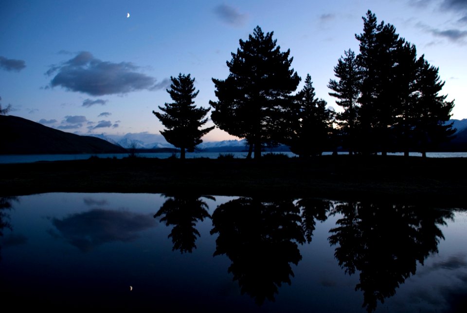 Lake, Sunrise, Mountain range