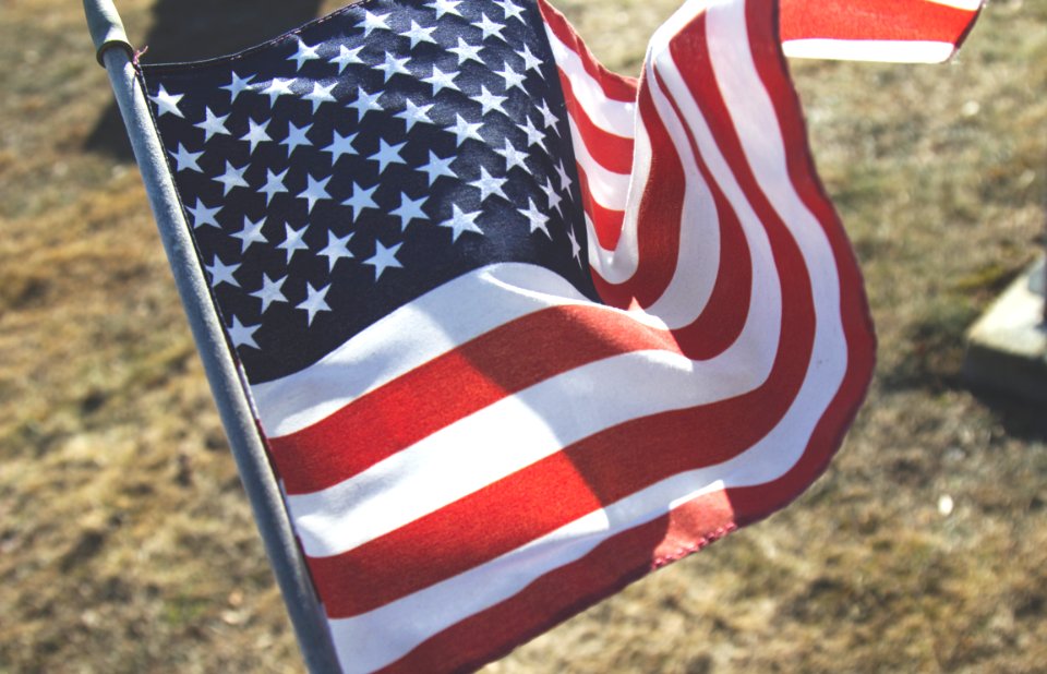 flag of USA with gray pole