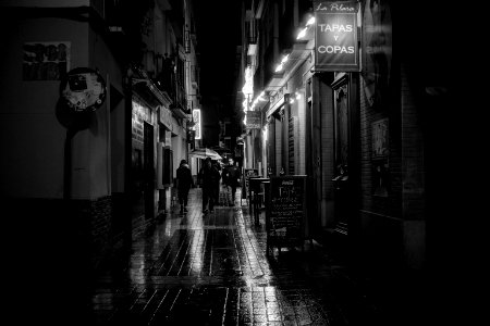 grayscale photo of people walking on street photo