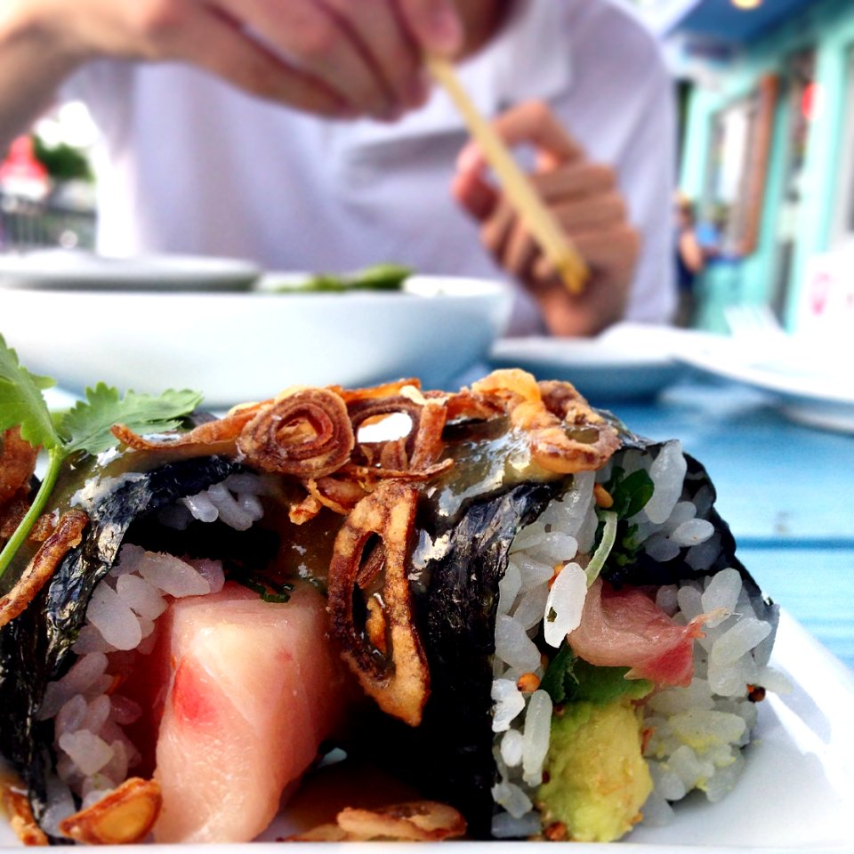 Chop sticks, Sushi rolls, Rice