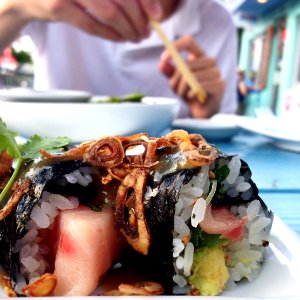 Chop sticks, Sushi rolls, Rice