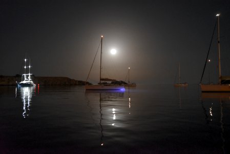 Boats, Full moon, Sailboats