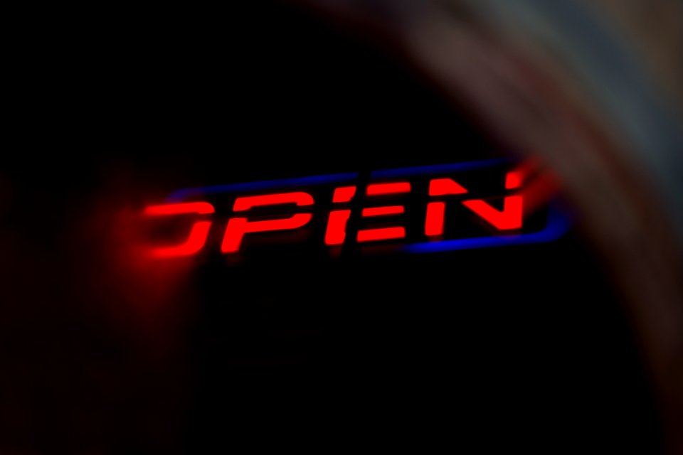 red open neon light signage