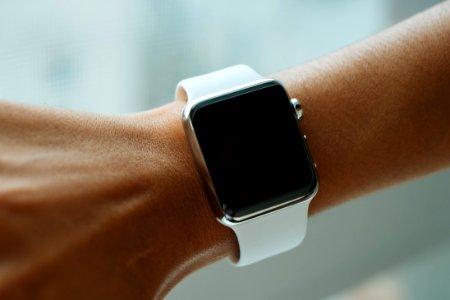 turned-off silver aluminum Apple Watch with Sport Band