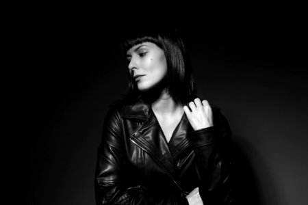 woman in black leather jacket photo