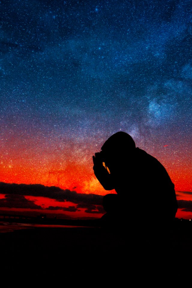 Starry sky, Silhouette, Composite photography
