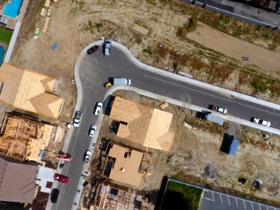 aerial view of vehicles on asphalt road photo