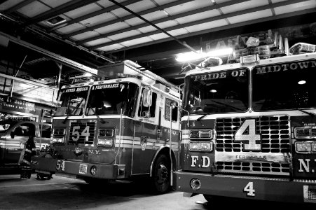 Black  white, Firetruck, New york