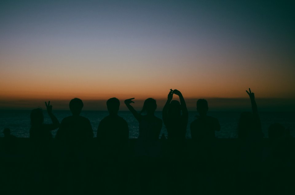 People, Sunset, Beach