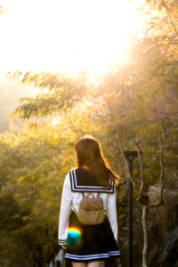 Trees, School, Girl