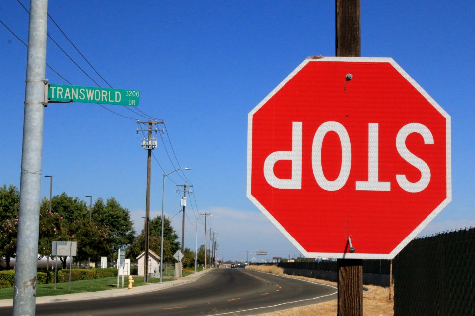 Updside down, Stop, Sign photo