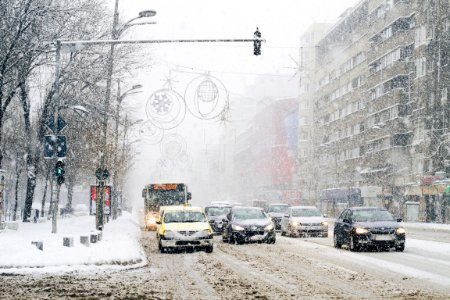 Bucharest, Romania, Snowing