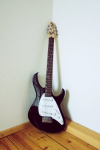 black and white stratocaster electric guitar photo