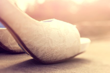 white heeled shoe close-up photography photo