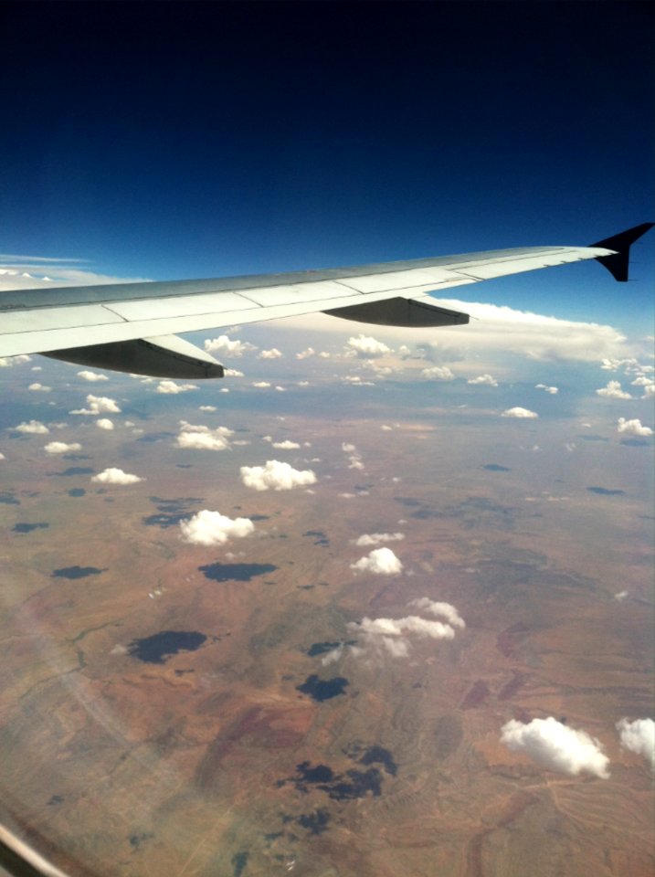 Plane, Desert, Clouds