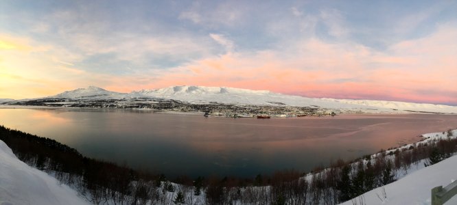 Akureyri, Iceland, Pink sky