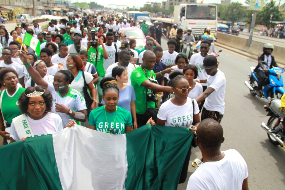 People crowd protest