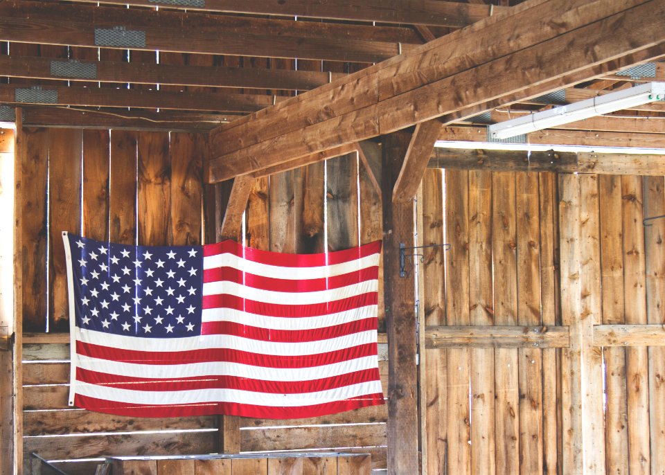 American flag in a barn 