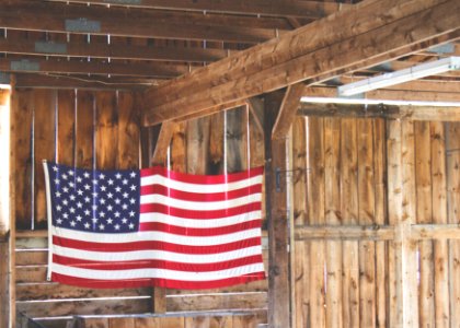 American flag in a barn 
