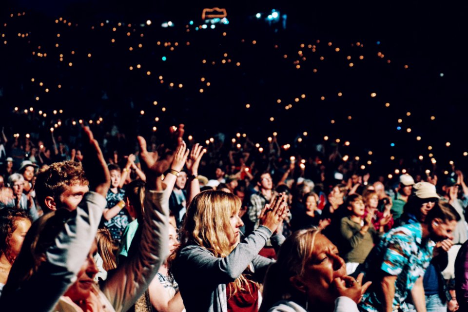 Cheering concertgoers 
