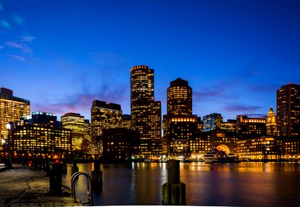 City from docks at night 
