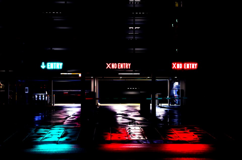 Entry parking garage night 