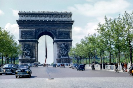 Old Arc de Triomphe photograph with cars photo