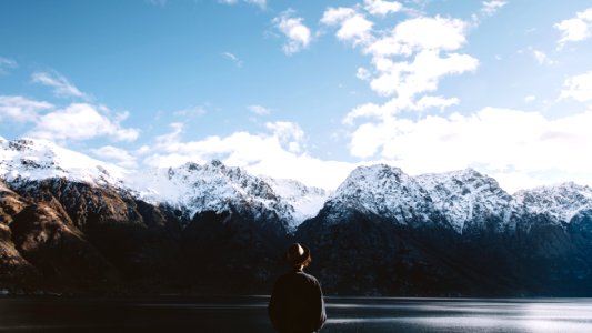 On the side of a mountain lake photo