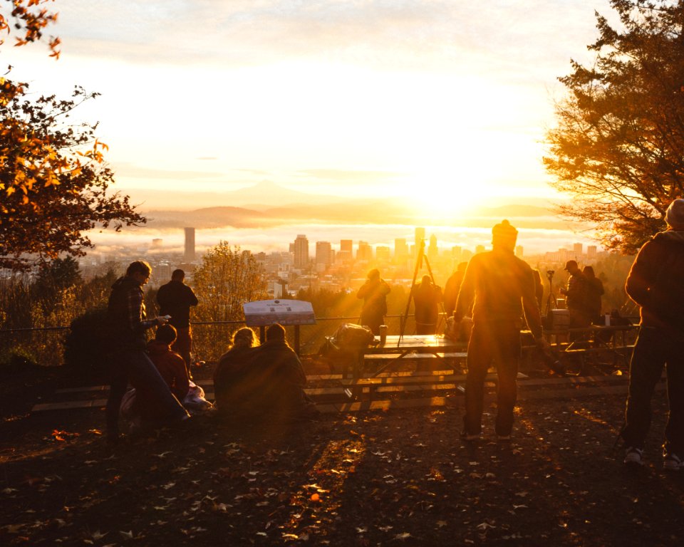 People at a view point of a cityscape 