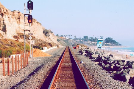 Railway @ beach & cliffs (by Chris Sardegna) photo