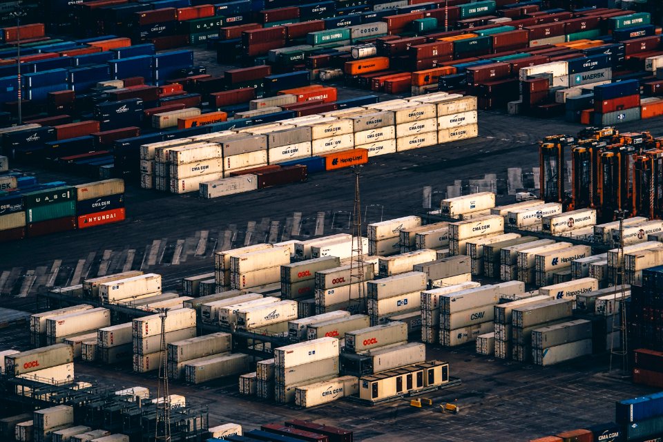 Shipping containers in a port 